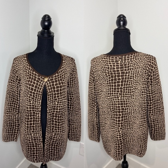 Jones New York Collection Knit Brown One Button Cardigan - Picture 1 of 7